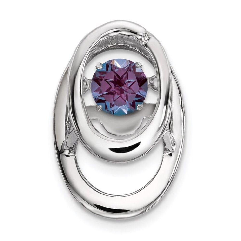 Rhodium Plated Sterling Silver & Lab Cr Alexandrite Pendant, 10mm